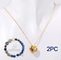 Natural stone beaded necklace and matching bracelet set laid flat, showing example of bead texture and colour.
