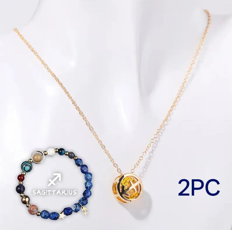 Natural stone beaded necklace and matching bracelet set laid flat, showing example of bead texture and colour.