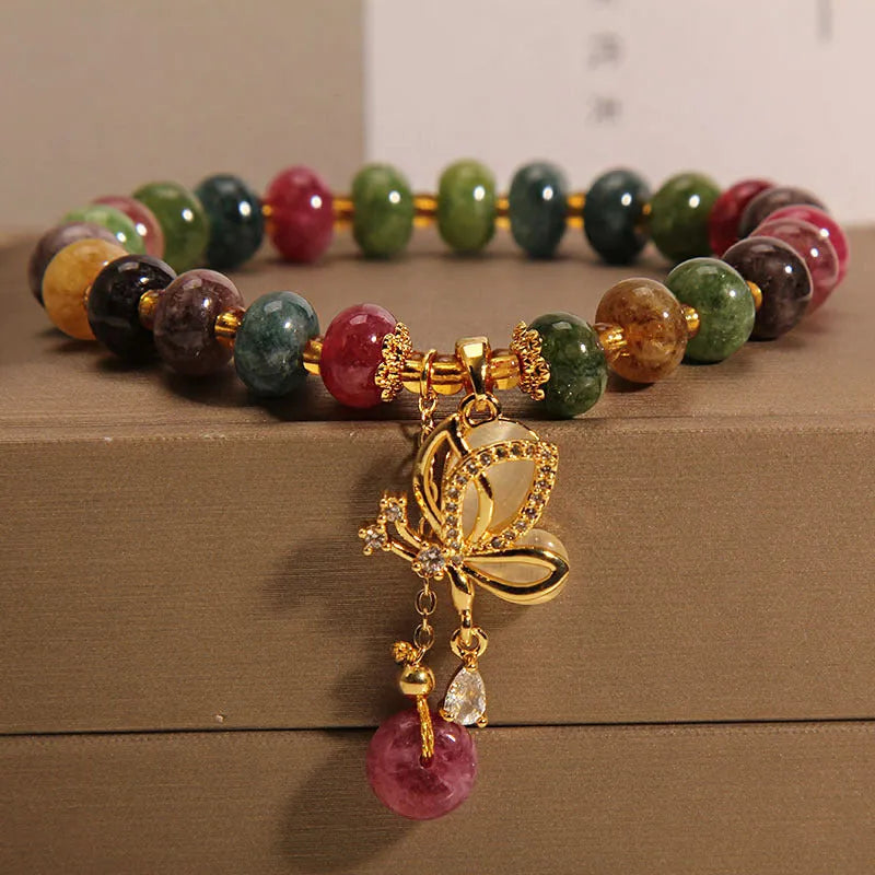 Women's colourful butterfly bracelet with alloy construction and bead decoration