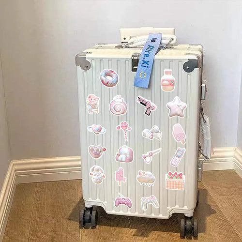 Set of 63 realistic 3D decorative stickers with cute pink girl heart designs.