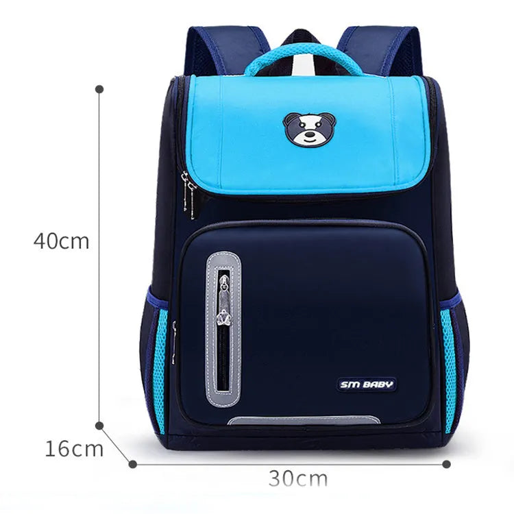 Primary school kids backpack in Green size L made from waterproof nylon with double straps and multiple zippered compartments