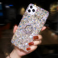 Clear diamond texture acrylic phone case with a flip-out stand bracket for Samsung Galaxy models.