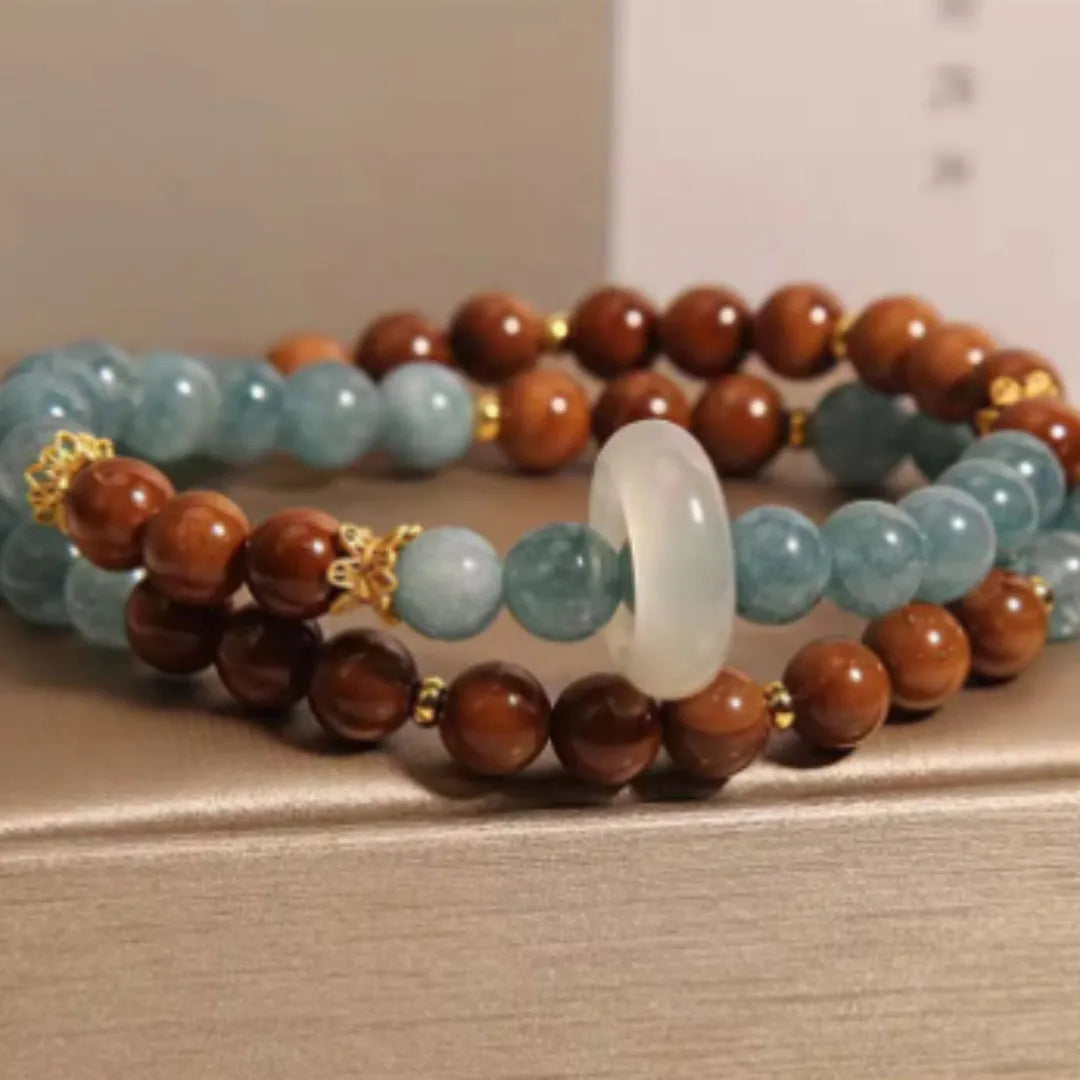 Women's double ring bracelet in cook blue water jade natural crystal electroplated finish