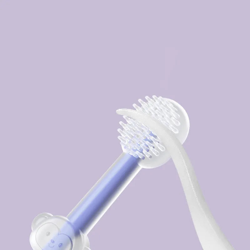 Purple silicone pet toothbrush for dogs and cats with soft bristles for dental cleaning