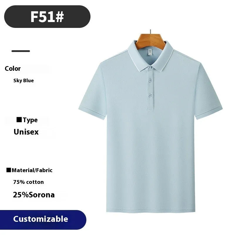 Men's solid colour loose-fit cotton pullover work shirt with short sleeves on a hanger.