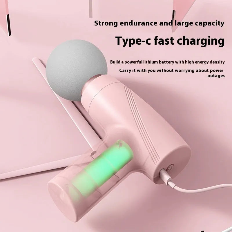 USB portable mini massage gun with brushed motor, three speed gears, and low noise design