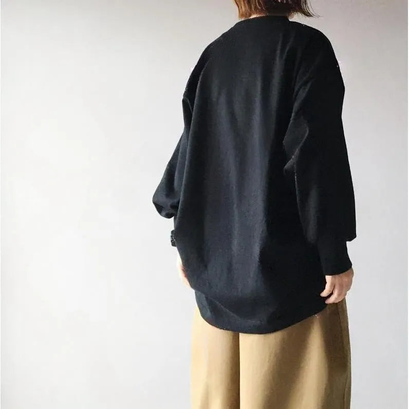Lantern sleeve loose round neck sweater and wide leg cropped pants two-piece set for women in polyester fibre