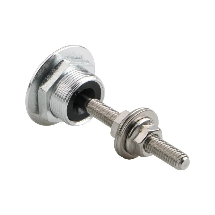 30mm diameter aluminium alloy button-type car cover lock in silver, shown with iron screw.