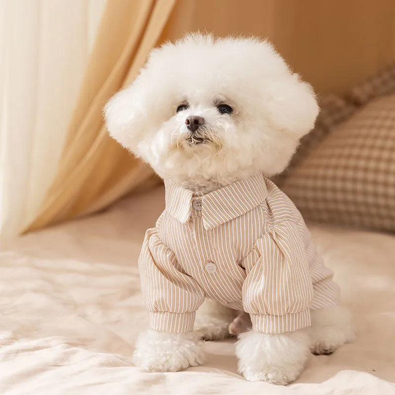 Brown striped two-legged knitted pet coat for small dogs and cats autumn winter