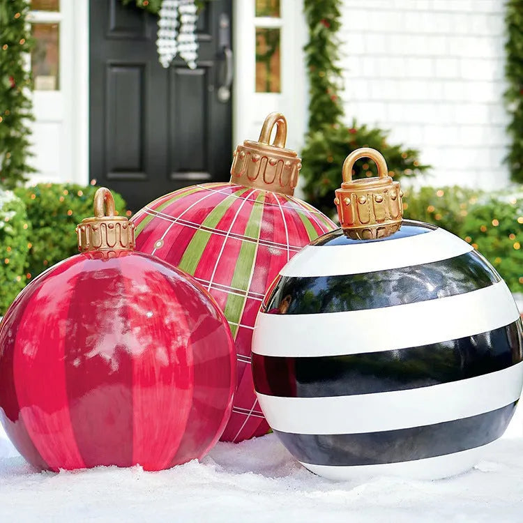 Large 60cm PVC inflatable Christmas ball outdoor decoration with colourful patterns