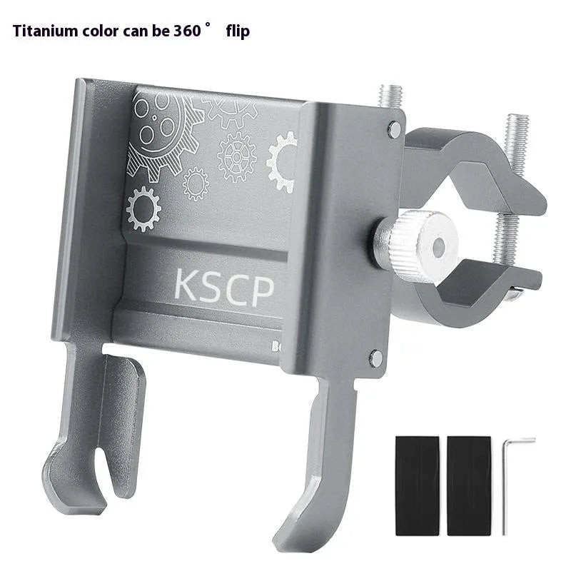 Aluminium alloy mobile phone holder mounted on bicycle handlebars in black colour