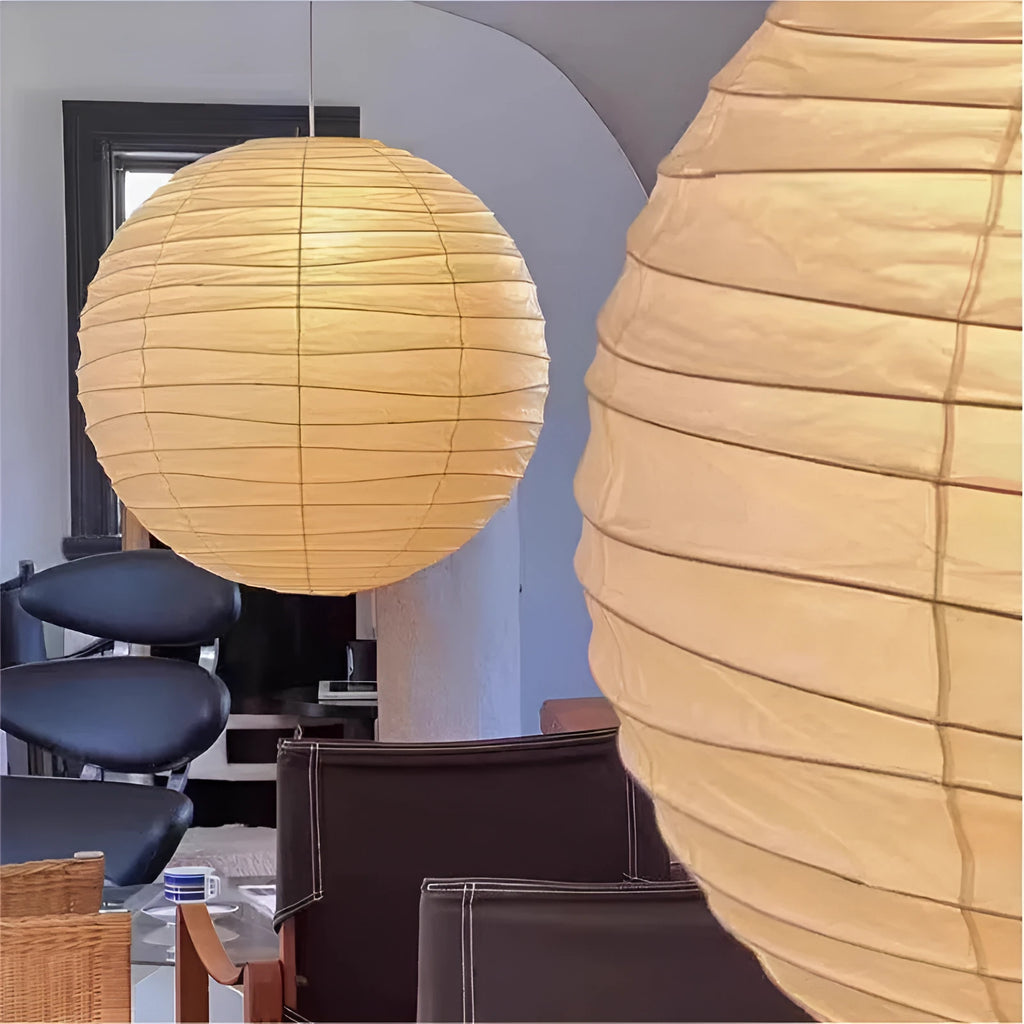 Japanese style rice paper chandelier pendant light in three sizes for living room or bedroom.