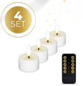 White plastic S4 LED tealight candles showing flickering flame effect