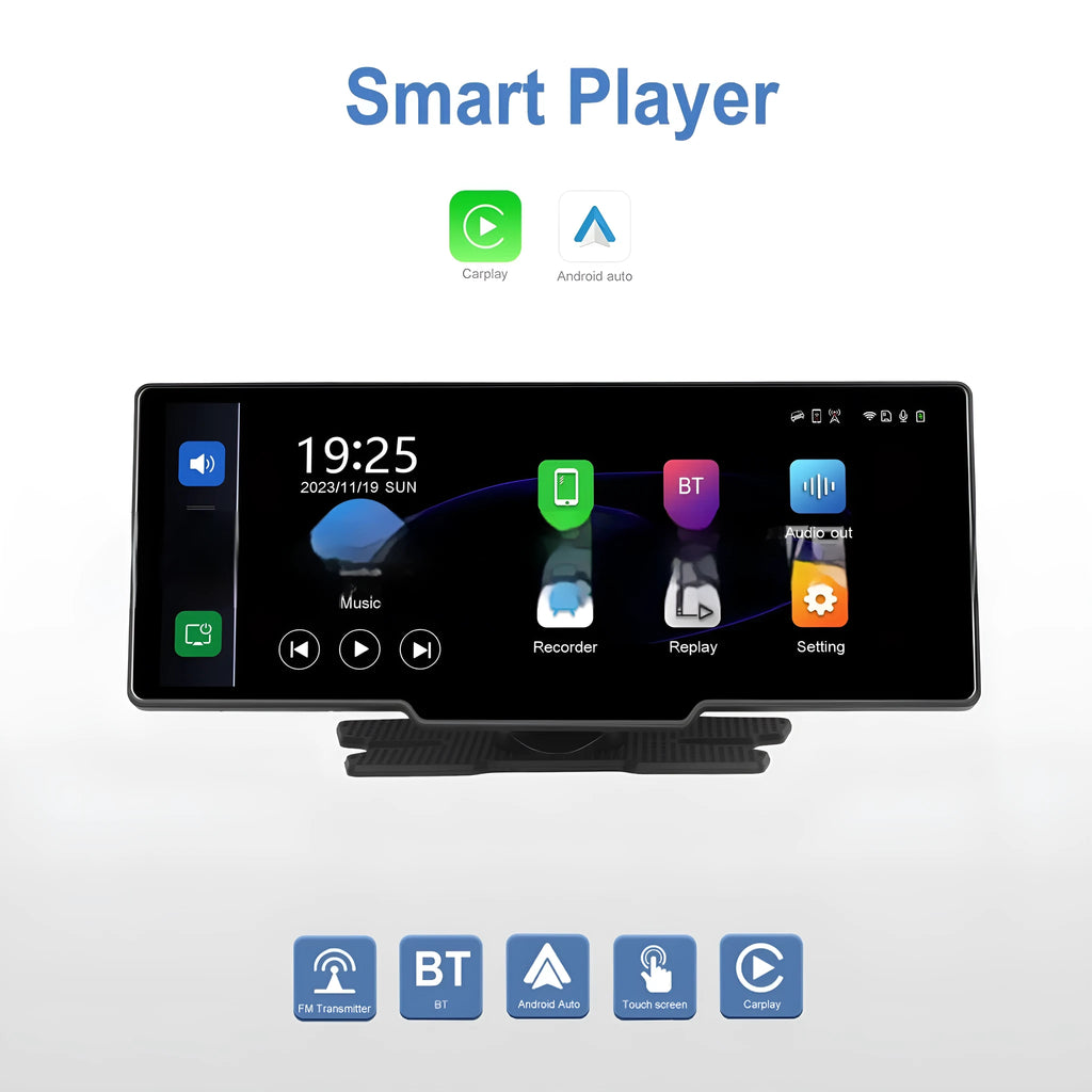 10.26-inch car DVR display with rear view camera mounted on dashboard