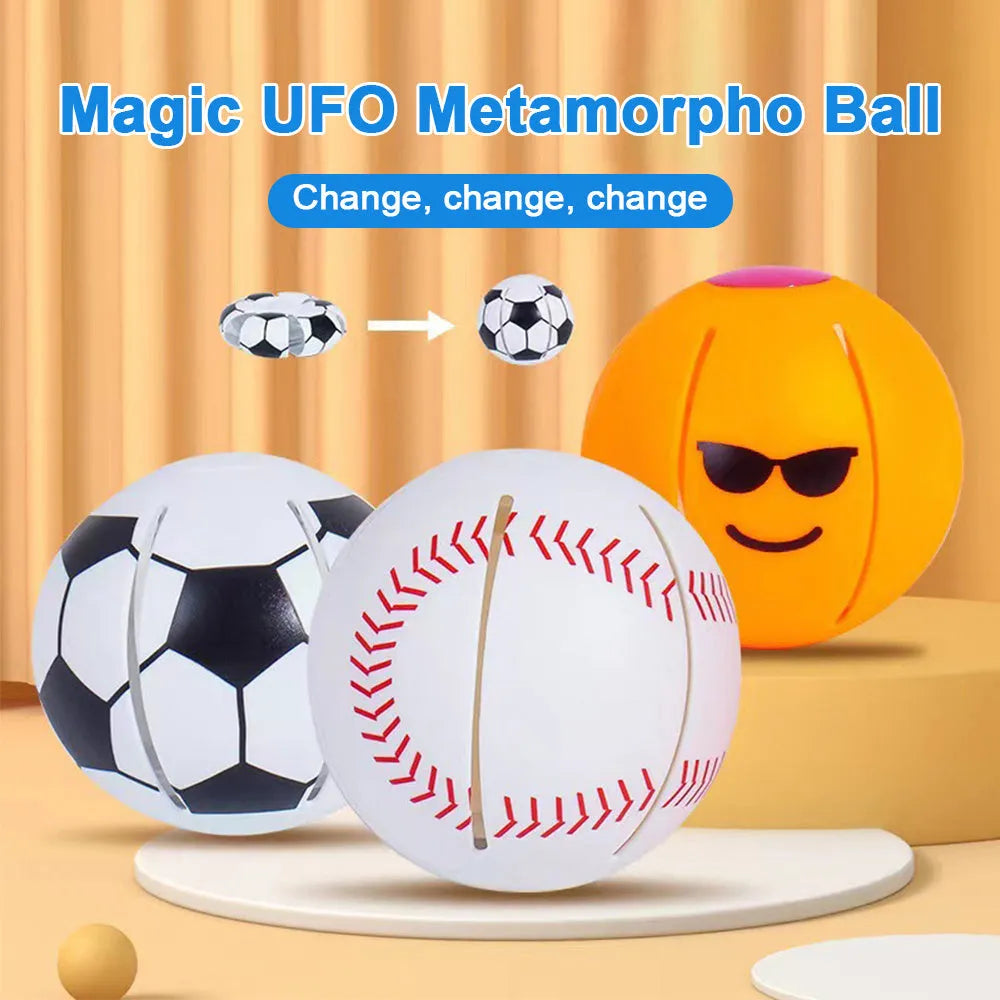 9cm diameter plastic pet ball that transforms into flying disc, shown in multiple colour options