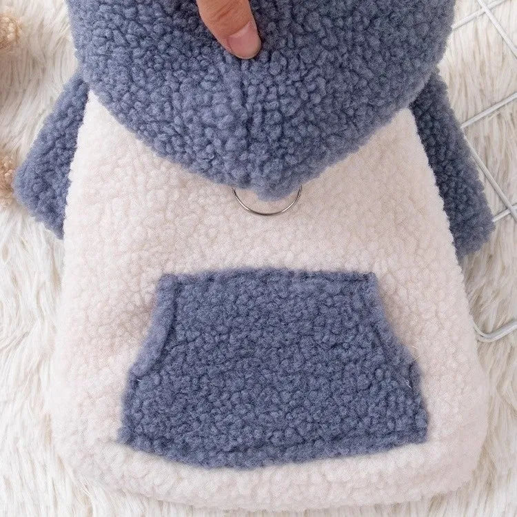 Brown or blue thickened cotton-padded hooded coat for dogs or cats