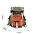 Orange green contrast colour outdoor backpack with multiple compartments and air pillow belt system