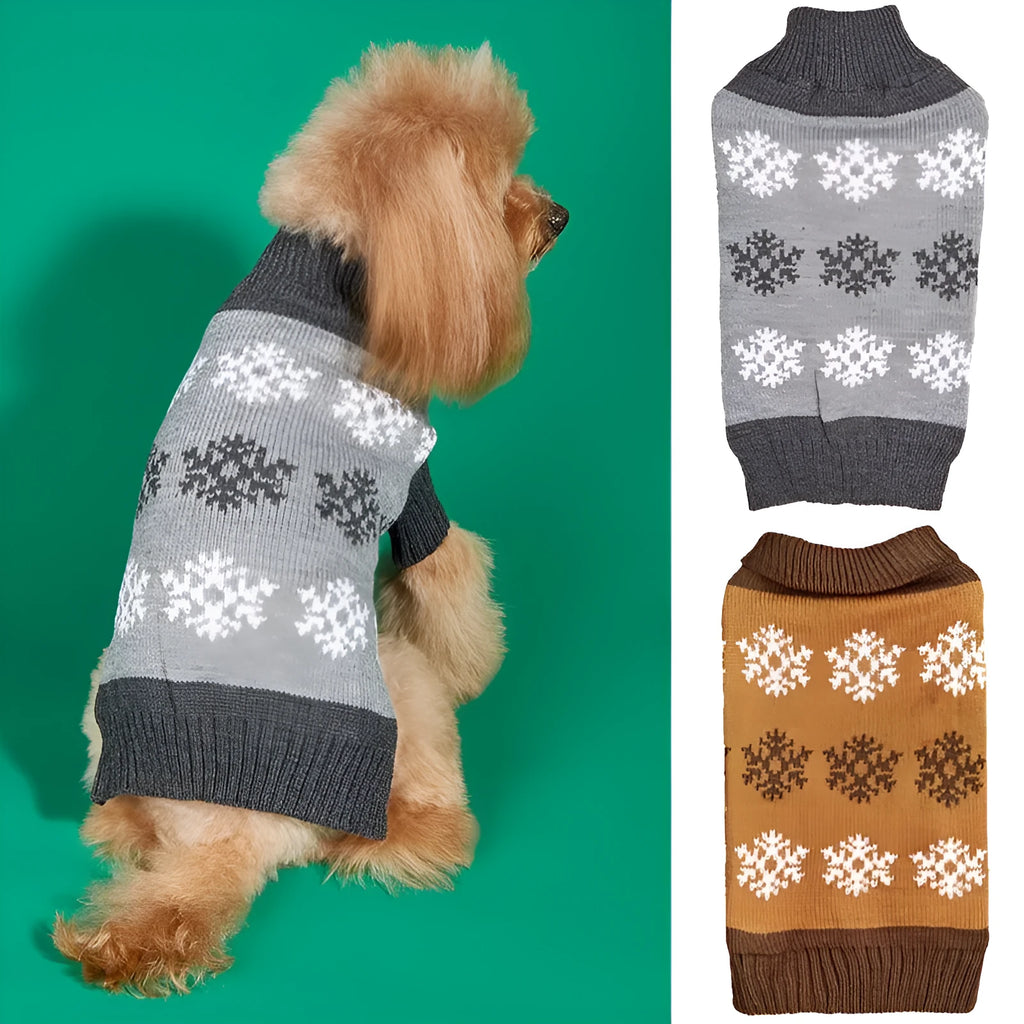 Snowflake pattern dog Christmas sweater in acrylic knit fabric, grey and dark brown colour options