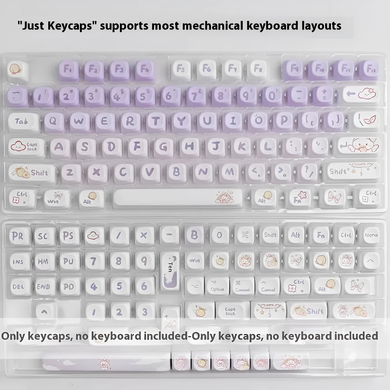PBT gradient purple rabbit themed mechanical keyboard key caps on a keyboard