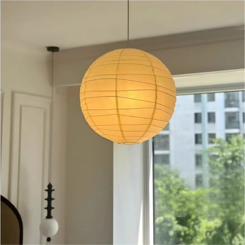 Japanese style rice paper chandelier pendant light in three sizes for living room or bedroom.