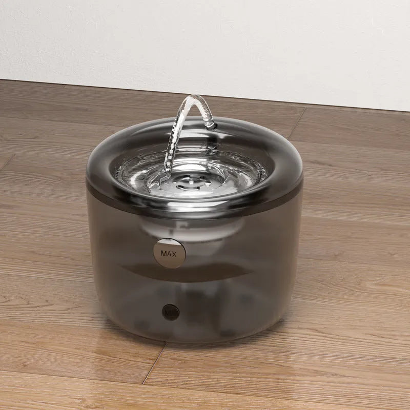 Grey pet water fountain with automatic circulating filter and large capacity reservoir