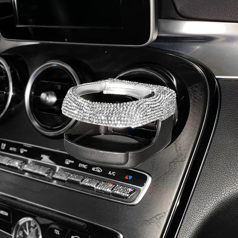 White diamond rhinestone car air vent cup holder and ashtray bracket made of ABS plastic