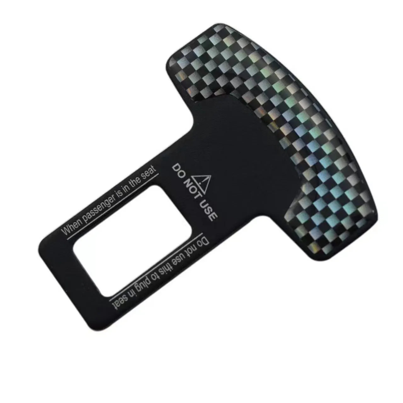 Lock Tongue aluminium alloy bottle opener keychain with frosted carbon fibre finish, showing 2.1cm wide buckle head.