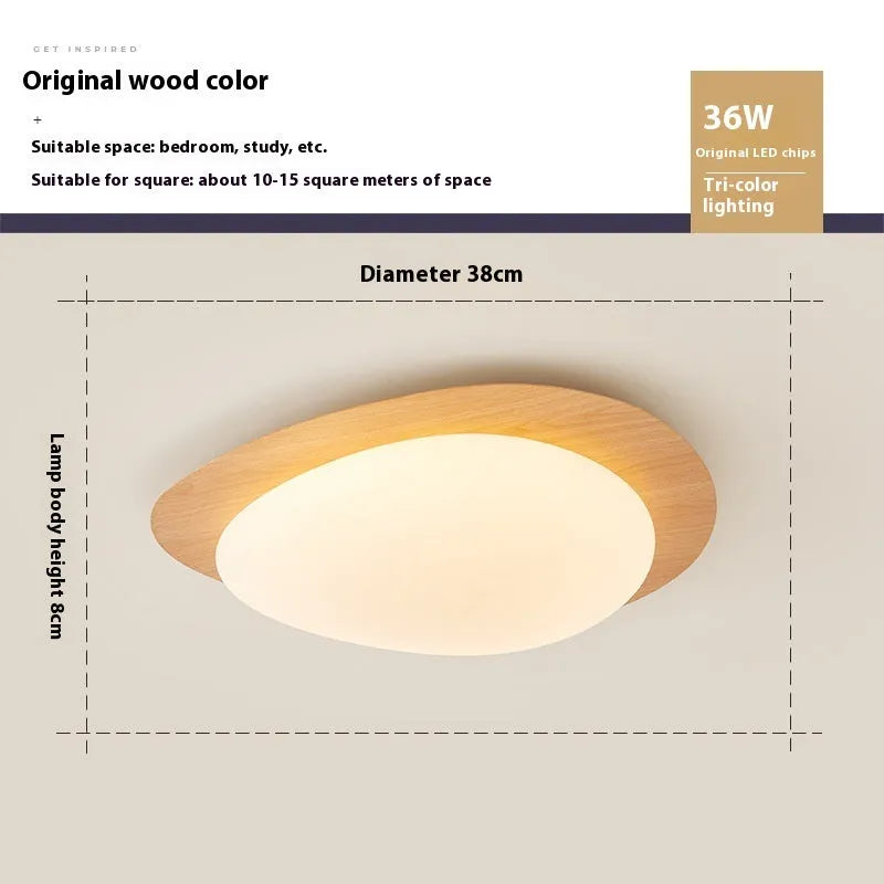 New Chinese style ceiling lamp with a wood-toned iron frame and white acrylic shade.