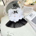 White polyester gauze skirt for a small dog, showing princess style and tiered design on a mannequin.