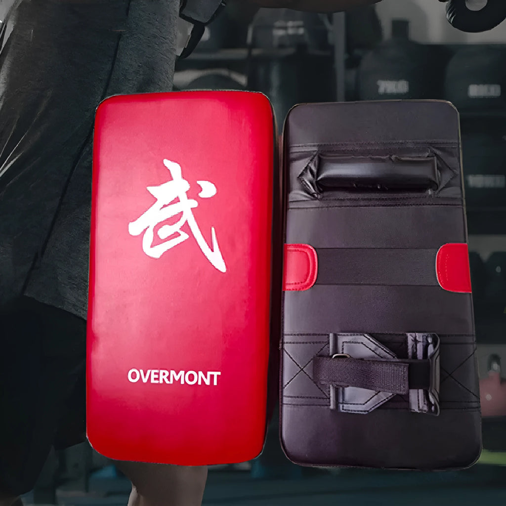 Red martial arts boxing kick target pad for training with hand-sewn construction
