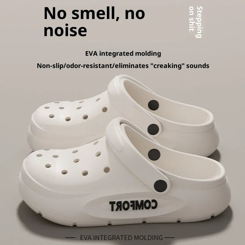 Men's perforated EVA casual shoes in four solid colours with cushioned sole and closed toe