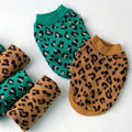 Green leopard print sleeveless knitted sweater for small dog or cat laying down