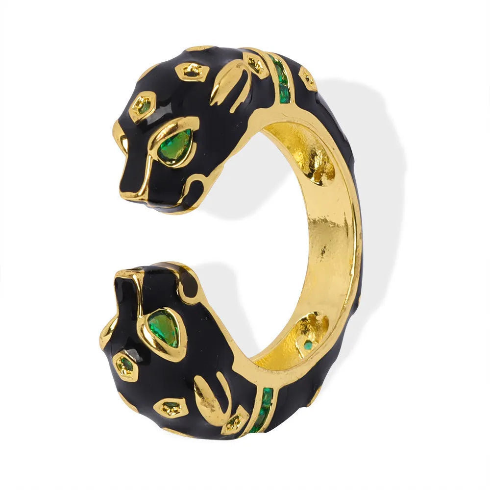 Women's black cheetah open geometric ring made from copper in size 7.