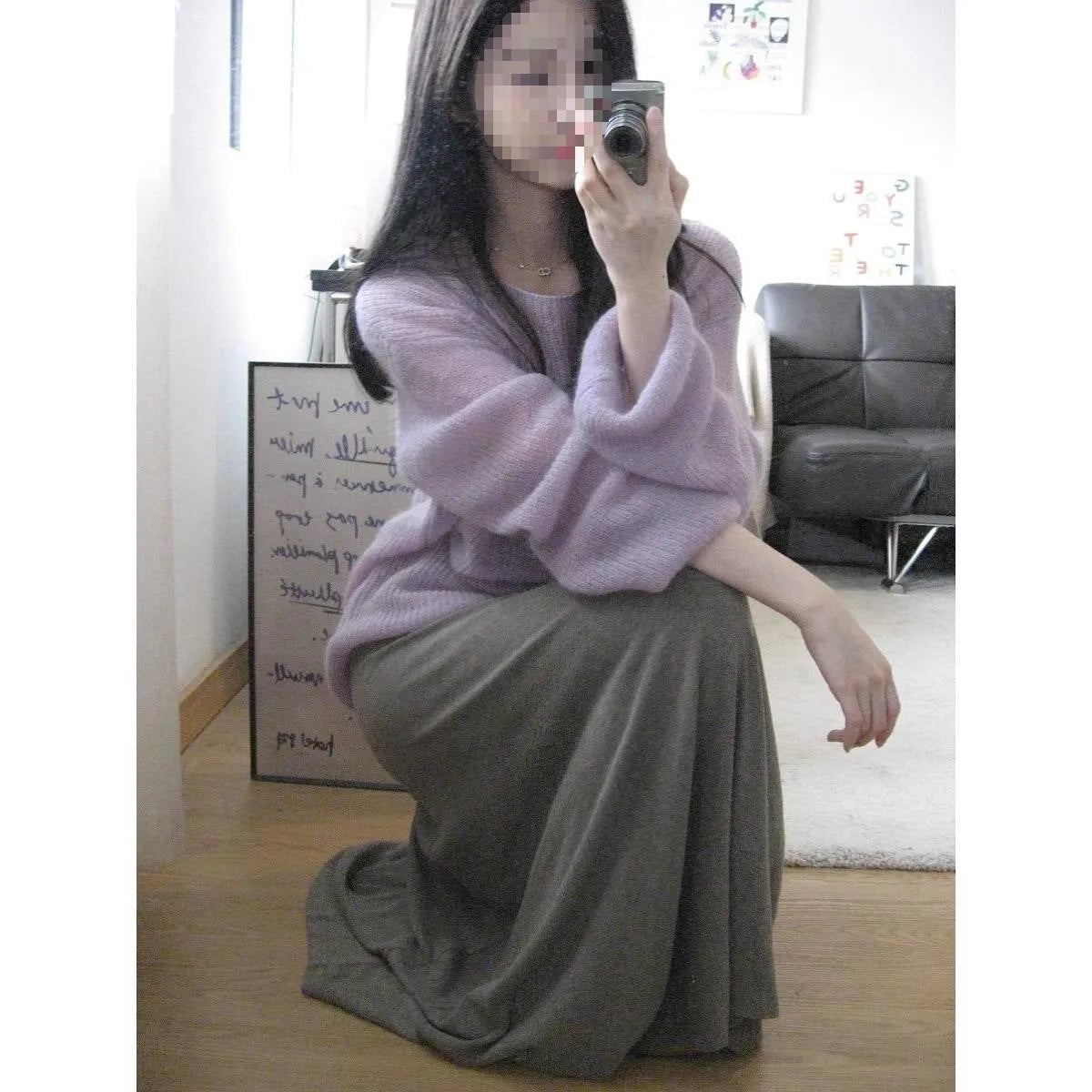 Purple women's sleeveless sweater with round neck and hollow-out pattern in ice silk fabric