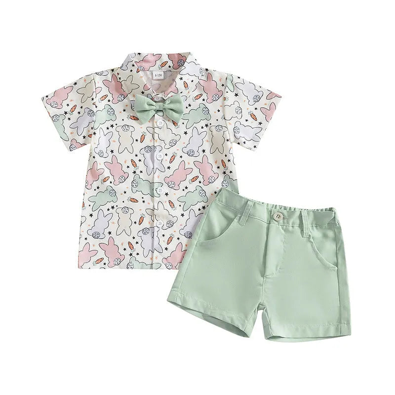 White cotton baby shirt and shorts two-piece suit, single-breasted, on white background, size 80-120cm