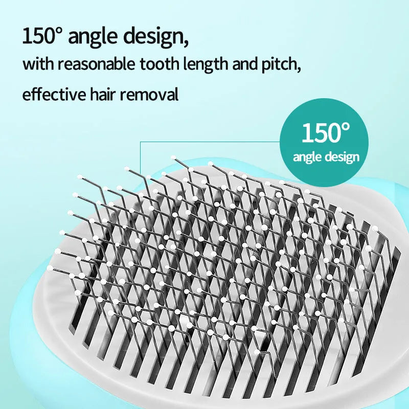 Fine needle pet grooming comb in macaron blue, 18cm long, PP and TPR material, for cats and dogs