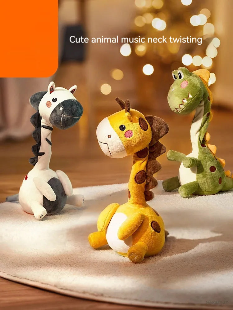 Baby puzzle training interactive plush toy with recording function, neck-twisting dinosaur style, unisex, polyester fibre and ABS