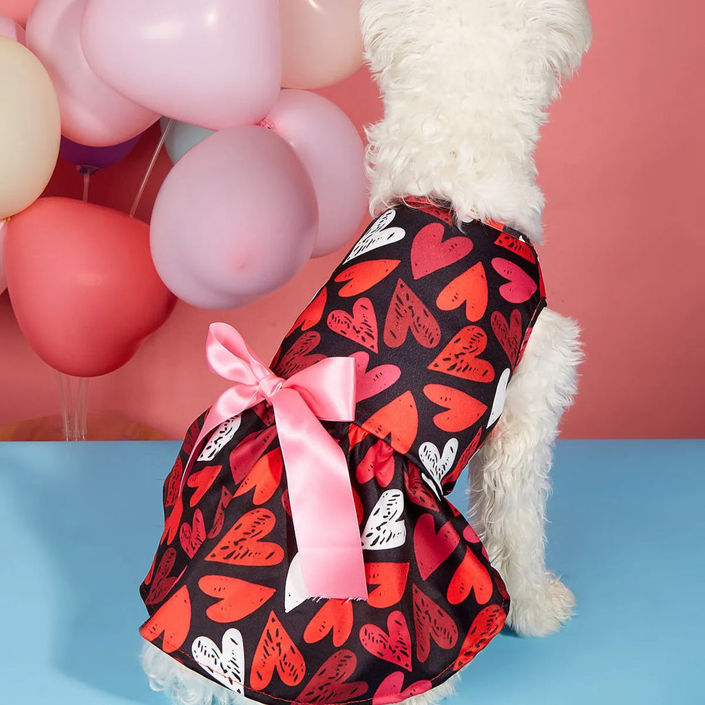 Black Valentine's Day full printed love dress for pet dog or cat in princess style made of polyester