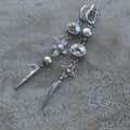 Hesheng geometric antique silver-plated long pendant earrings with XINGX rhinestone design