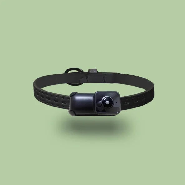 Black wifi camera neckband recorder on a table with a TYPE-C cable, dimensions 61.5x27x27mm.
