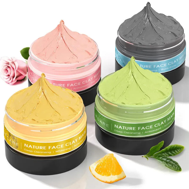 Four-pack Dead Sea mud clay masks with Green Tea, Turmeric and Rose extracts