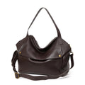 Brown genuine leather women's shoulder bag with square shape and shoulder strap
