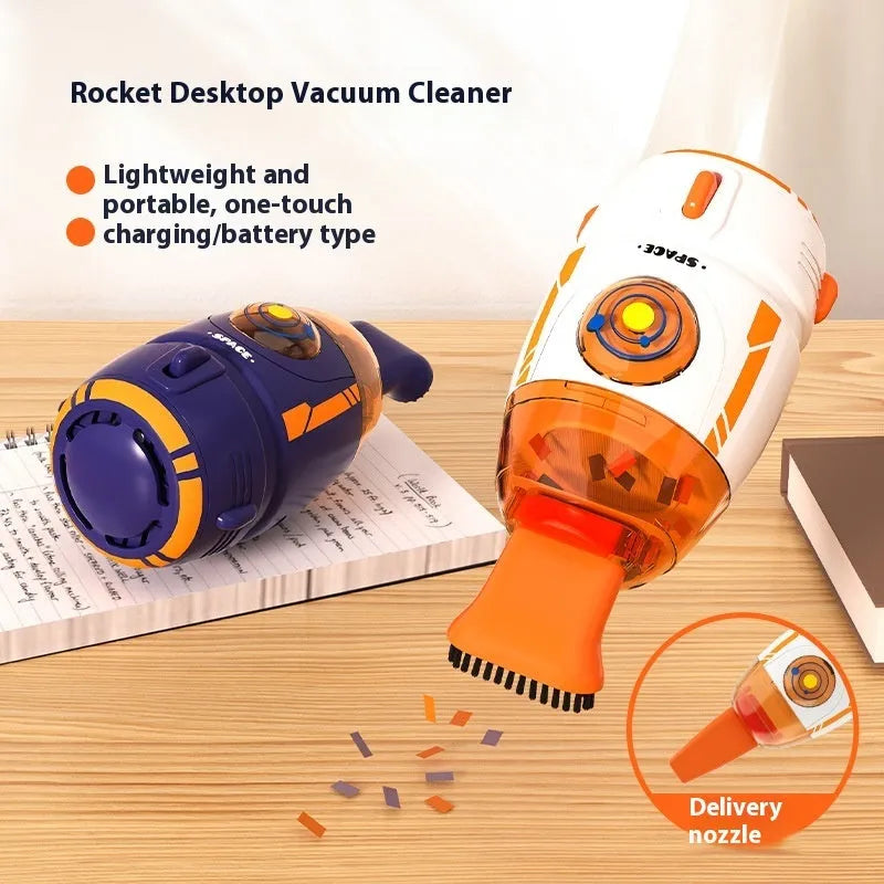 USB handheld desktop vacuum cleaner in blue, showing compact design for keyboard cleaning