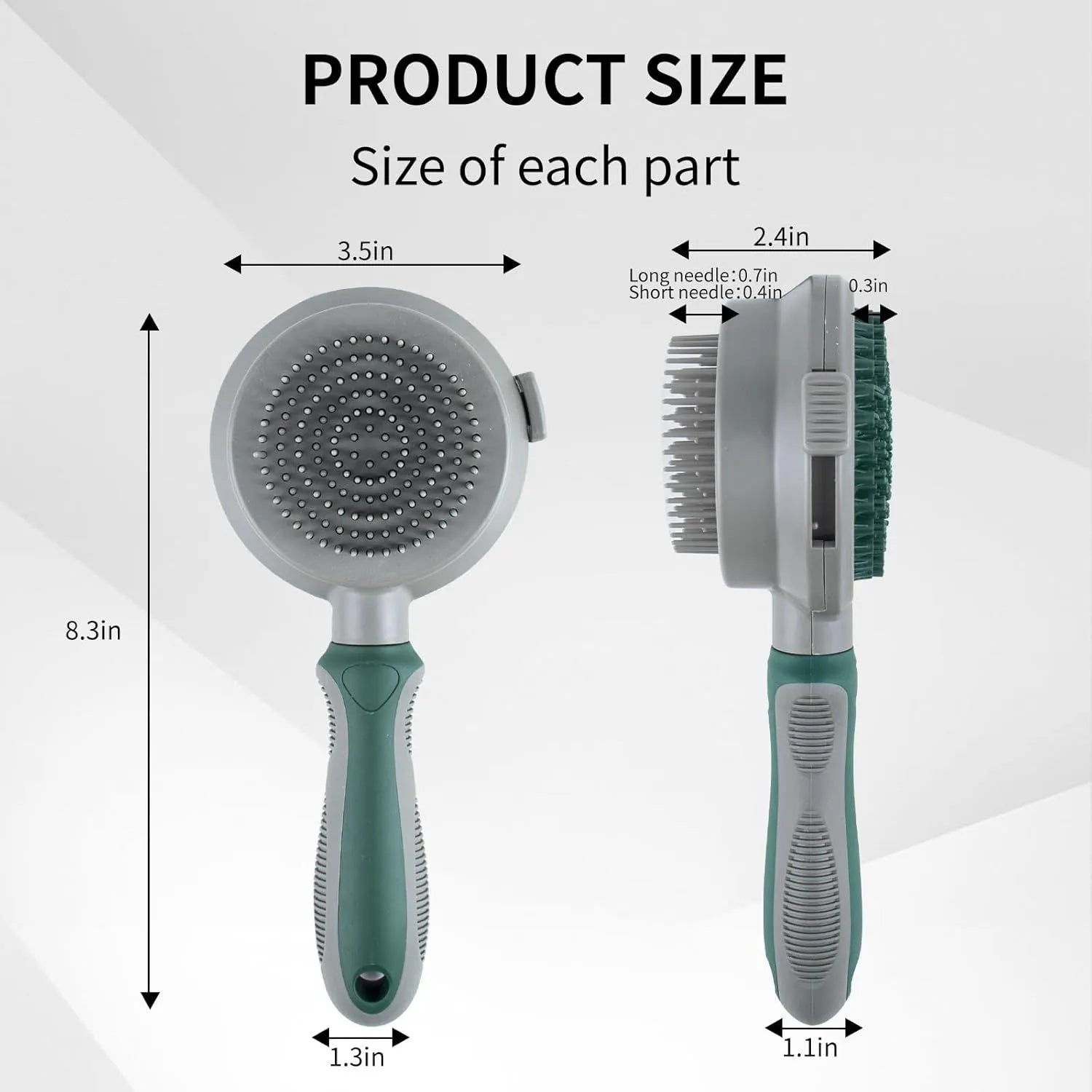 Green and pink two-sided pet brush with retractable slicker brush and silicone octopus-teethed massager