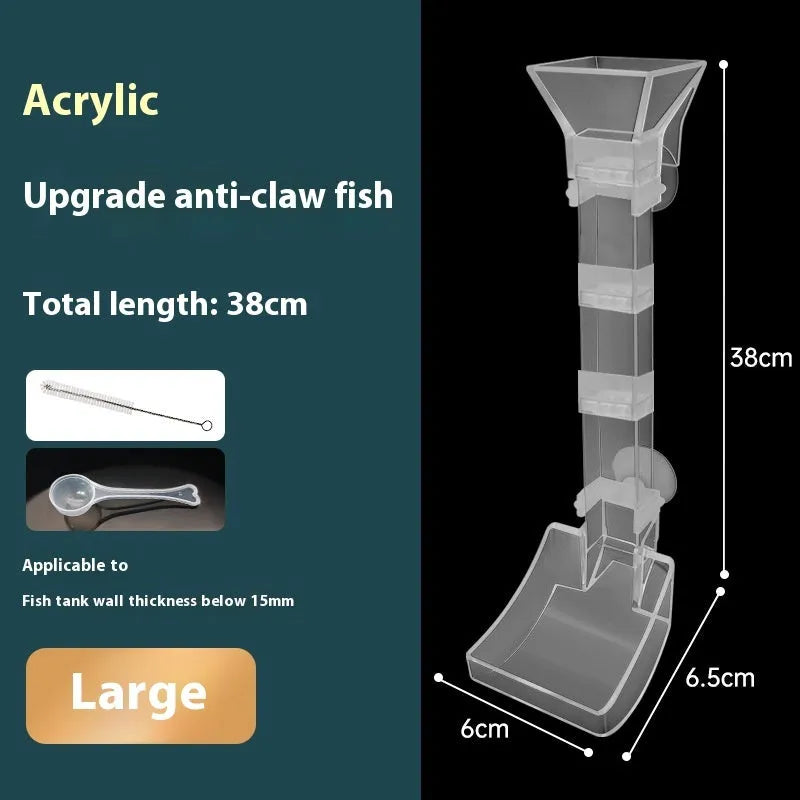Set of three plastic aquarium feeding tubes with cleaning brushes and spoons in 17cm, 28cm, and 38cm lengths.