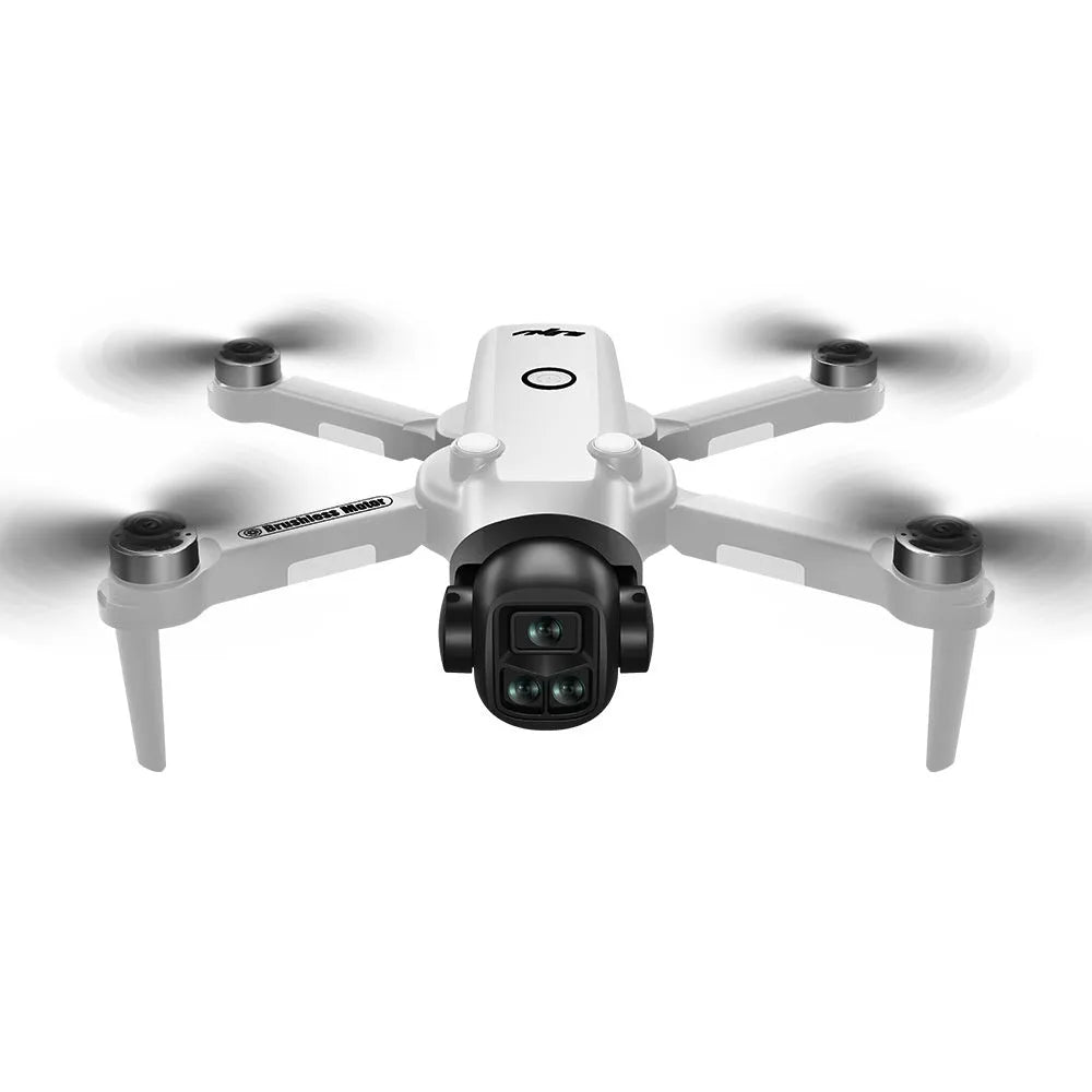 Black HD aerial photography drone with built-in screen and brushless motor on white background