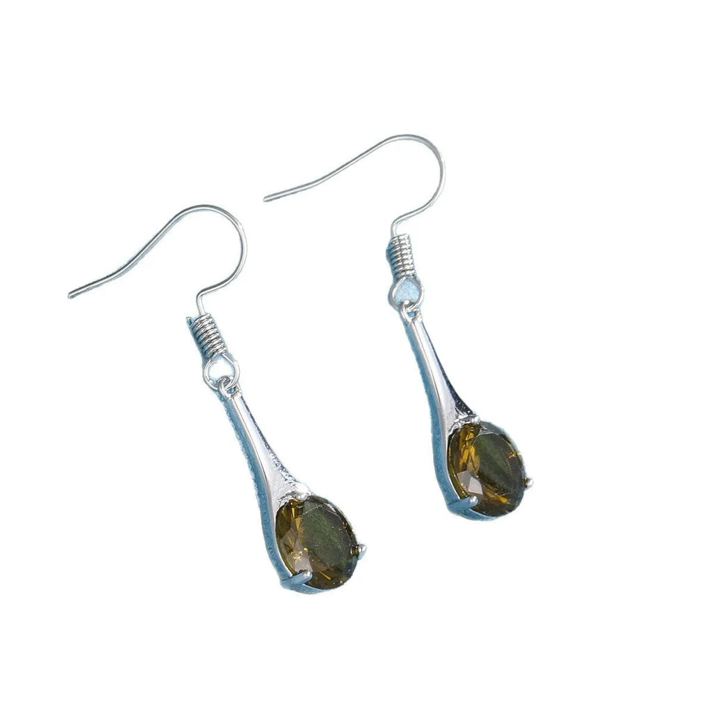 Olive green topaz colour earrings with water drop shape and retro style design