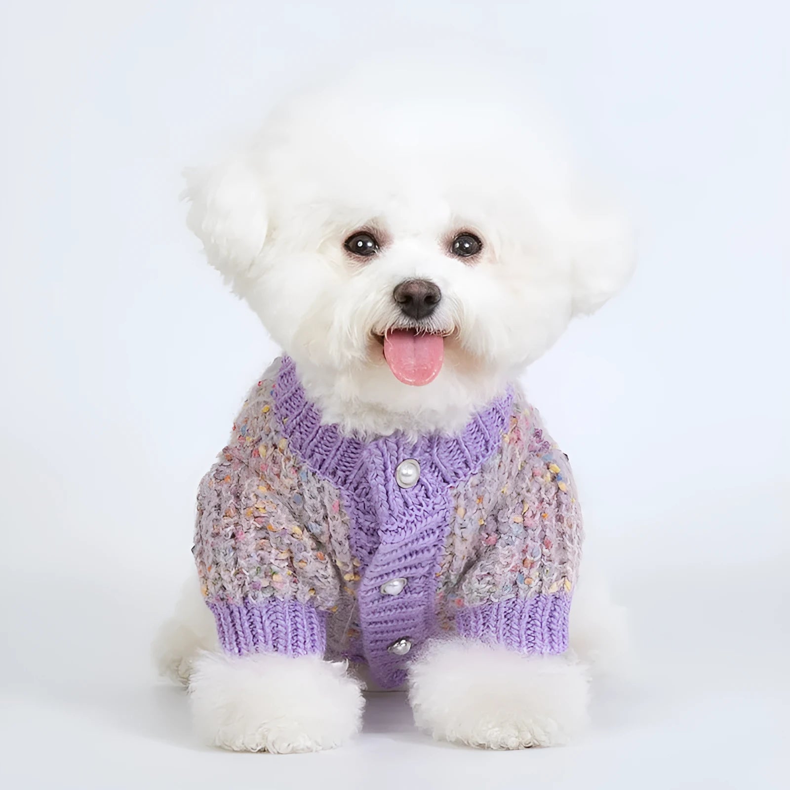 Purple dog cardigan sweater for large breeds in soft polyester fabric