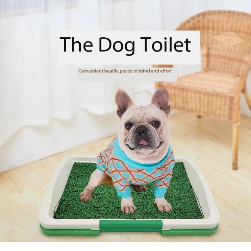 Green artificial grass dog toilet tray measuring 54cm by 38cm with three-layer construction
