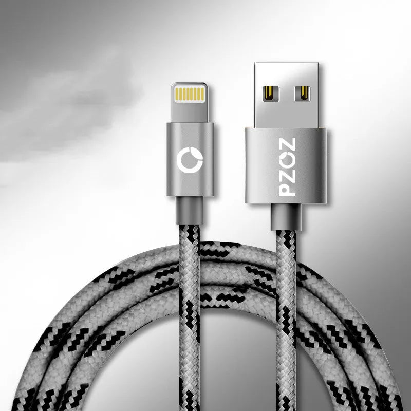 MFI certified grey Apple Lightning charging cable showing one-metre length and connector.
